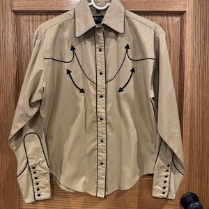 White Horse Vintage 90s Western Arrow Snap Shirt Tan Black S